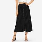 Shein Button Front Solid Pleated Skirt