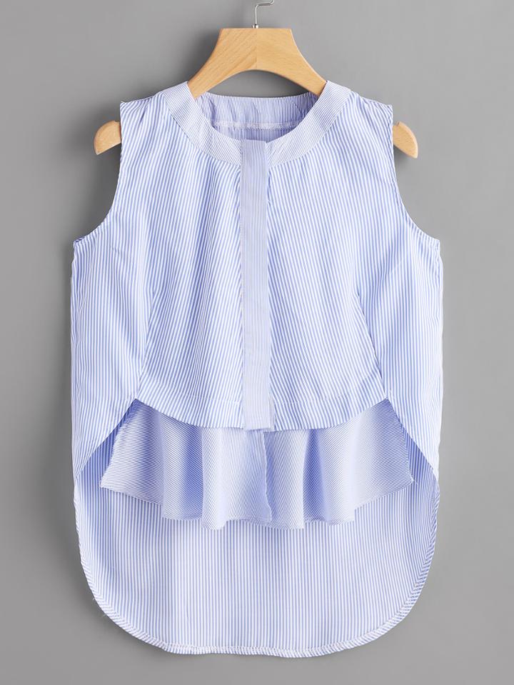 Shein Frill Trim Dip Hem Striped Top
