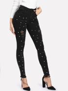 Shein Faux Pearl Decoration Ripped Jeans