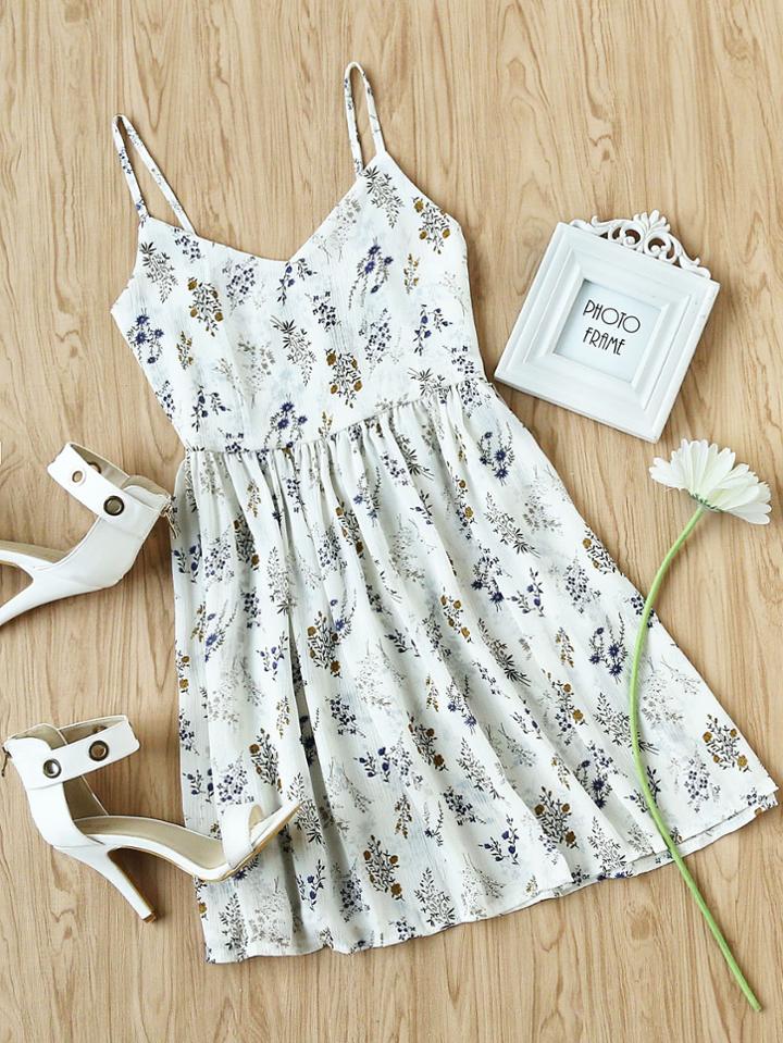 Shein Ditsy Print Pleated Cami Dress