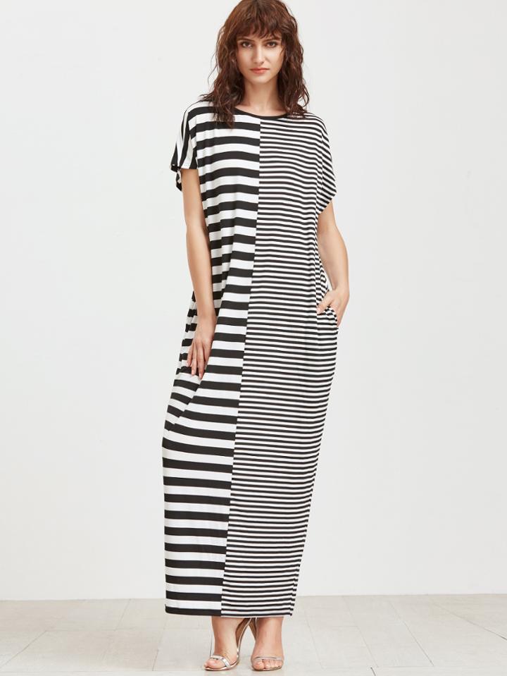 Shein Black And White Mixed Stripe Cocoon Dress