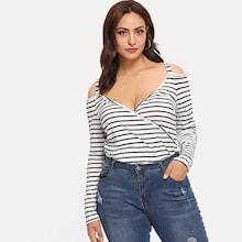 Shein Plus Striped Surplice Tee