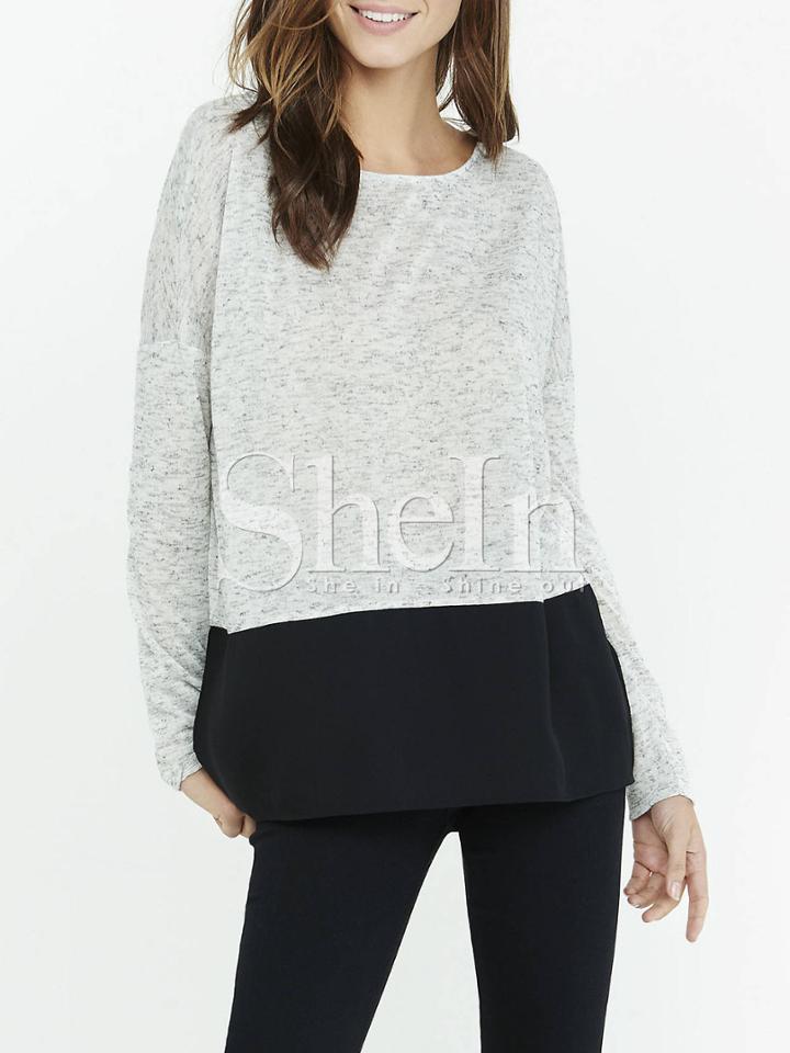 Shein Grey Black Round Neck Color Block T-shirt