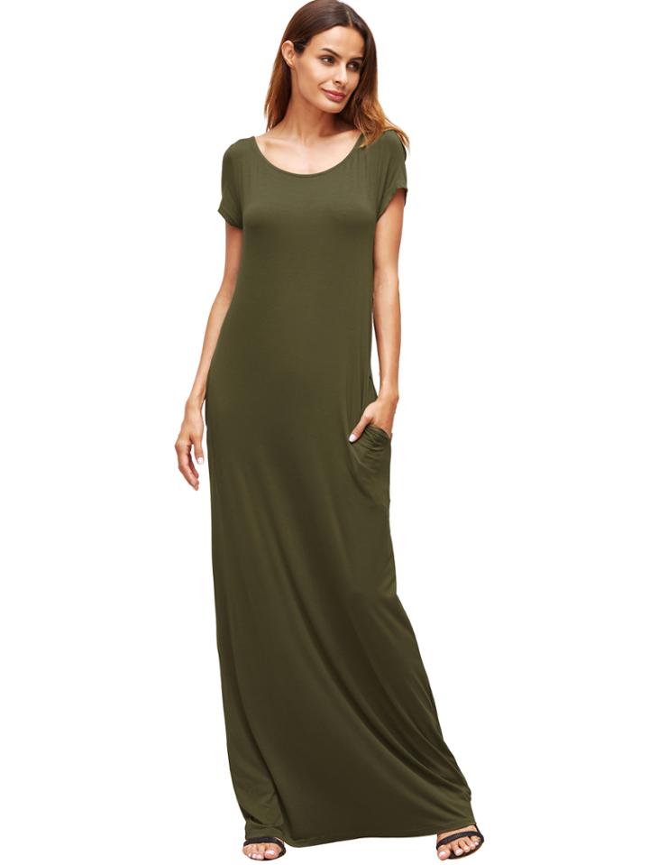 Shein Army Green Floor Length Tee Dress