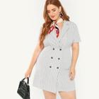 Shein Plus Notch Collar Double Breasted Striped Dress