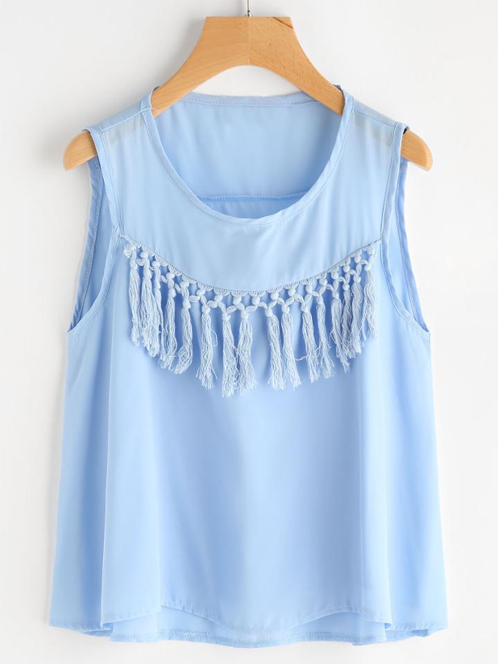 Shein Fringe Trim Dip Hem Top