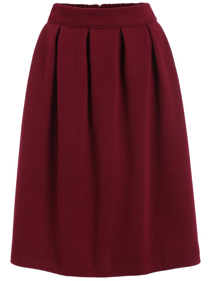 Shein Burgundy Elastic Waist Pleated Skirt