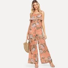 Shein Knot Flower Print Wide Leg Jumpsuit