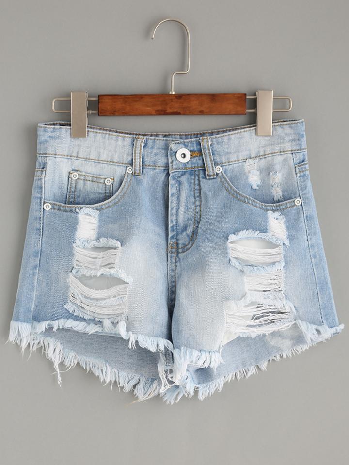 Shein Bleach Wash Destroyed Raw Hem Shorts