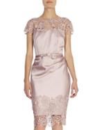 Shein Apricot Round Neck Backless Contrast Lace Drawstring Dress