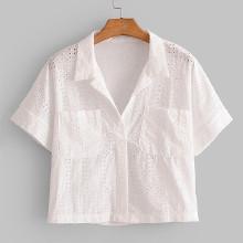 Shein Eyelet Embroidered Revere Collar Shirt