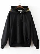Shein Black Embroidery Hooded Loose Sweatshirt