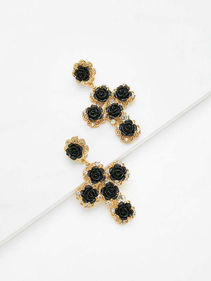 Shein Contrast Flower Design Drop Earrings