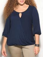 Shein Navy Round Neck Keyhole Wraped Plus Blouse