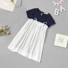 Shein Girls Two Tone Frilled Knot Dress