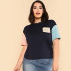 Shein Plus Single Pocket Color Block Tee