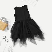 Shein Girls Mesh Hanky Hem Knit Dress