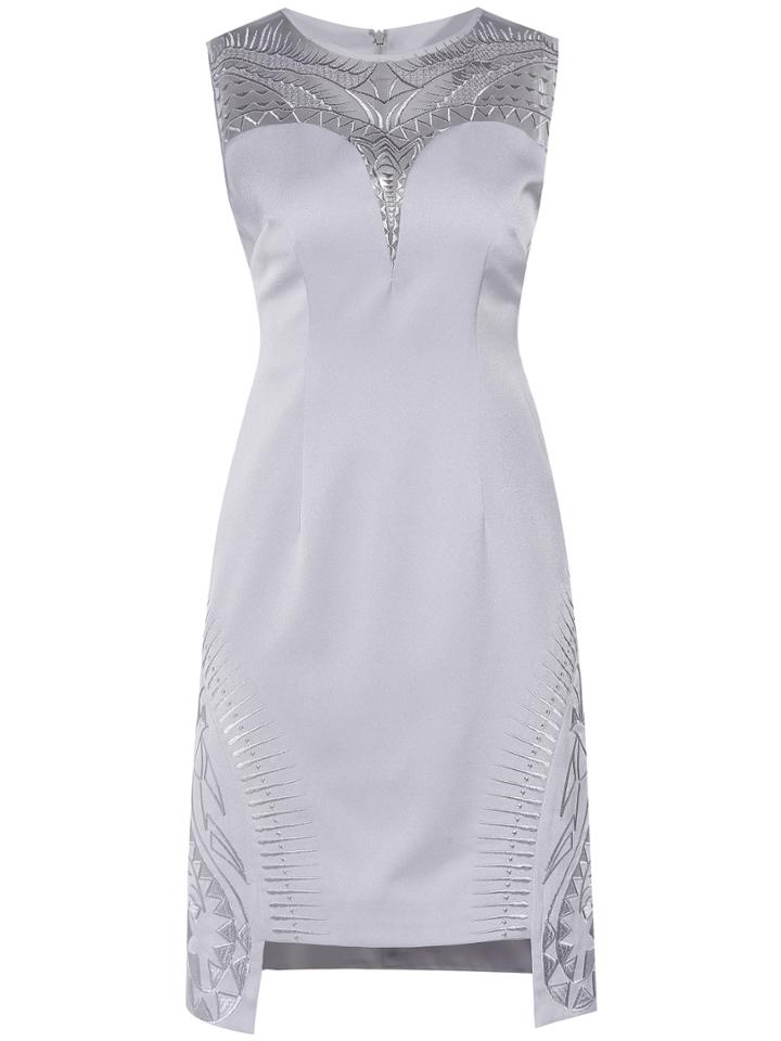 Shein Grey Crew Neck Embroidered High Low Dress