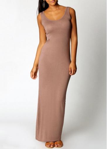 Rosewe Sleeveless Scoop Neck Apricot Maxi Dress