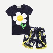 Shein Girls Floral Print Tee With Polka Dot Shorts