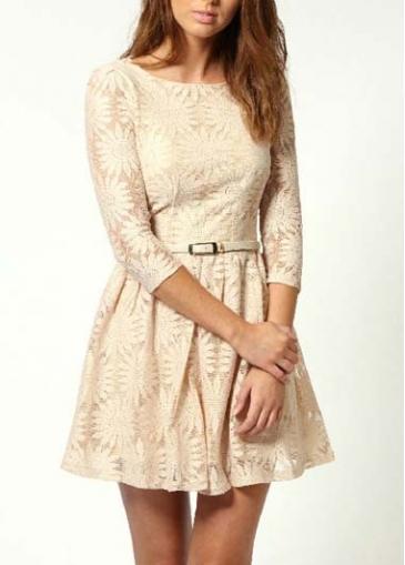 Rosewe Chic Round Neck White Skater Dress For Autumn