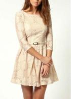 Rosewe Chic Round Neck White Skater Dress For Autumn