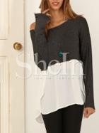 Shein Grey White Color Block Dip Hem T-shirt