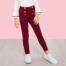 Shein Girls Double Button Jersey Pants