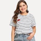 Shein Plus Sequin Red Lip Striped T-shirt