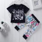 Shein Boys Letter And Cartoon Print Tee With Pants
