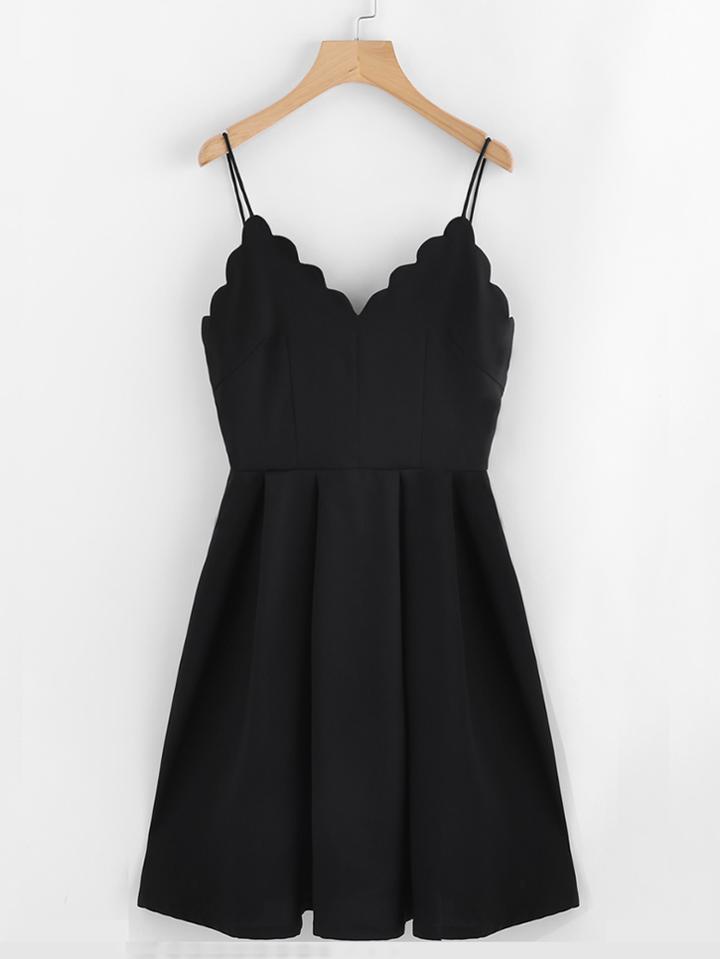 Shein Open Back Scallop Edge Boxed Pleated Cami Dress
