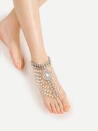 Shein Faux Pearl & Rhinestone Design Anklet With Toe Ring