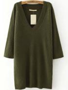 Shein V Neck Green Informal Sweater Dress