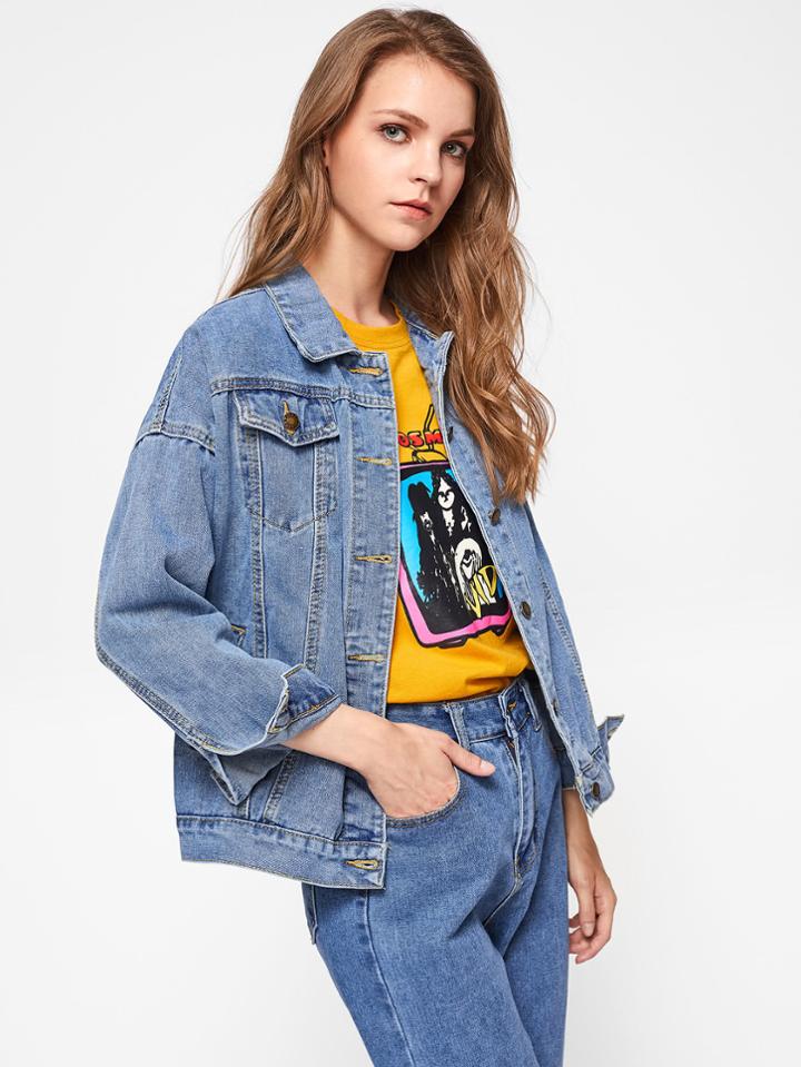 Shein Drop Shoulder Denim Jacket