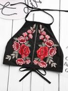 Shein Tie Detail Embroidery Appliques Crop Halter Top