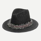 Shein Frayed Band Straw Fedora Hat