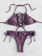 Shein Criss Cross Lace Up Halter Bikini Set
