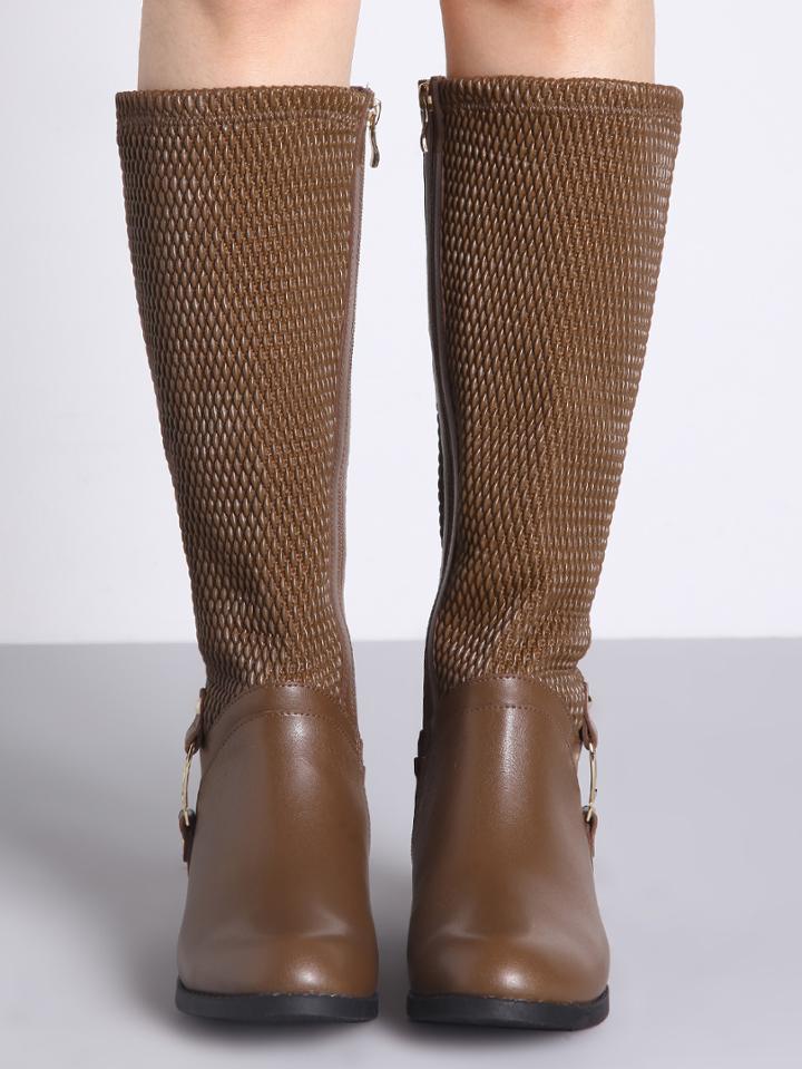 Shein Khaki Metallic Embellished Flat Boots