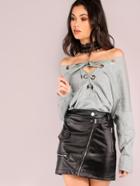 Shein Heather Grey Lace Up Front Sweatshirt