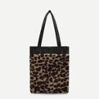 Shein Leopard Pattern Faux Fur Tote Bag
