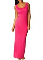 Rosewe Solid Rose Scoop Neck Sleeveless Maxi Dress
