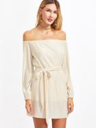 Shein Apricot Off The Shoulder Cord Dress With Self Belt