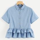 Shein Tiered Ruffle Hem Button Up Top