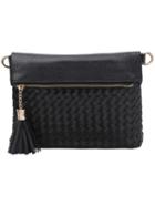 Shein Braided Tasselled Top Zip Black Envelope Clutch