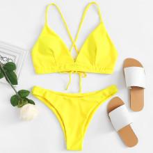 Shein Braided Strap Lace Up Bikini Set