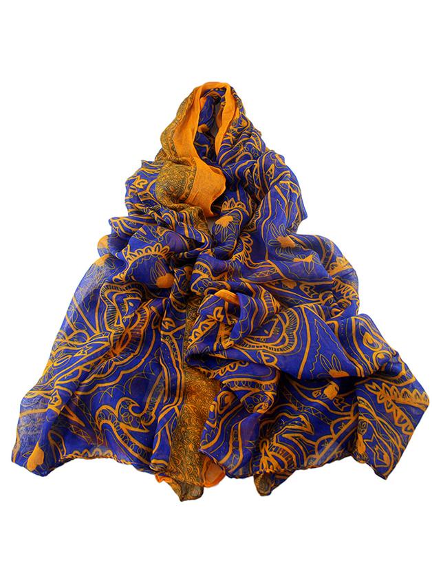 Shein Orange Autumn New Flower Printed Long Voile Scarf