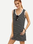 Shein Contrast Trim Black White Striped Tank Dress