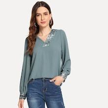 Shein Contrast Lace V Neck Blouse