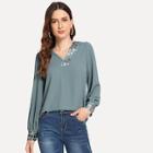Shein Contrast Lace V Neck Blouse