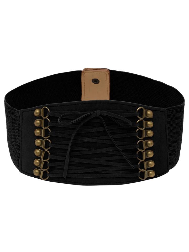 Shein Lace-up Front Black Wide Elastic Belt